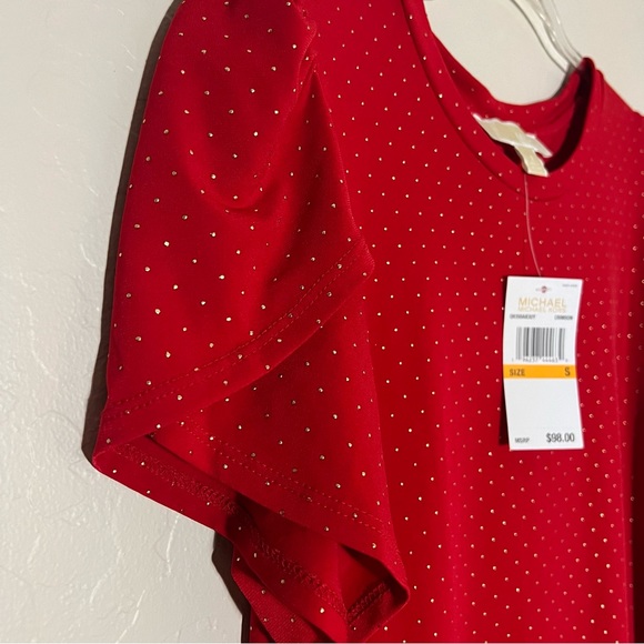 Michael Kors Red Flutter Sleeve Top w/ Gold Embellishment - Picture 3 of 6
